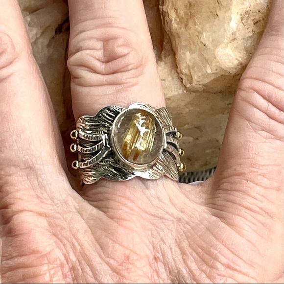 RUTILATED QUARTZ 2-tone 925 sterling silver band 9 - Picture 10 of 10